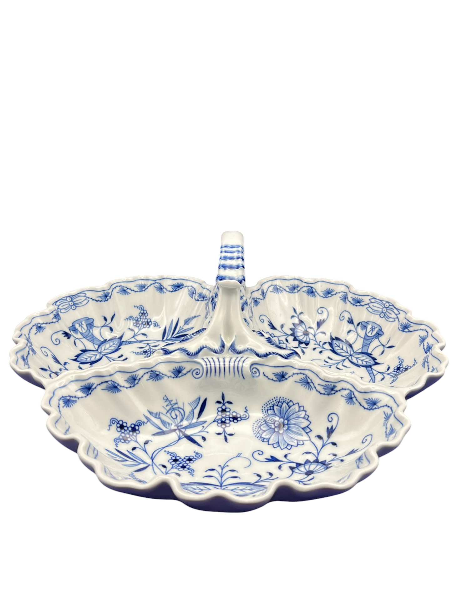 Meissen Porcelain "Blue Onion" Three-Lobed Serving Dish w/ Handle