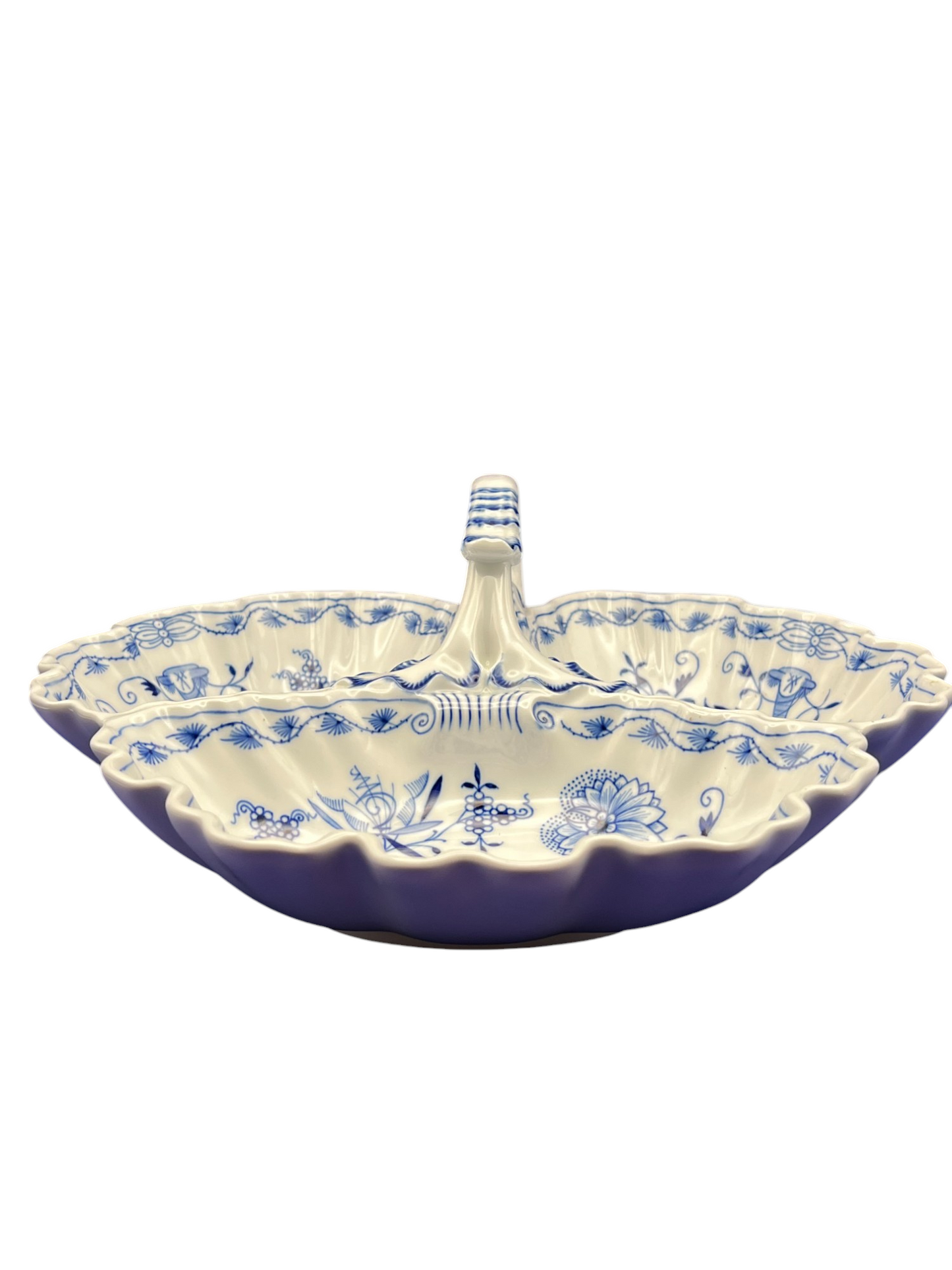 Meissen Porcelain "Blue Onion" Three-Lobed Serving Dish w/ Handle