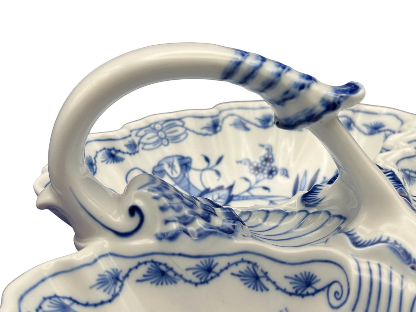 Meissen Porcelain "Blue Onion" Three-Lobed Serving Dish w/ Handle