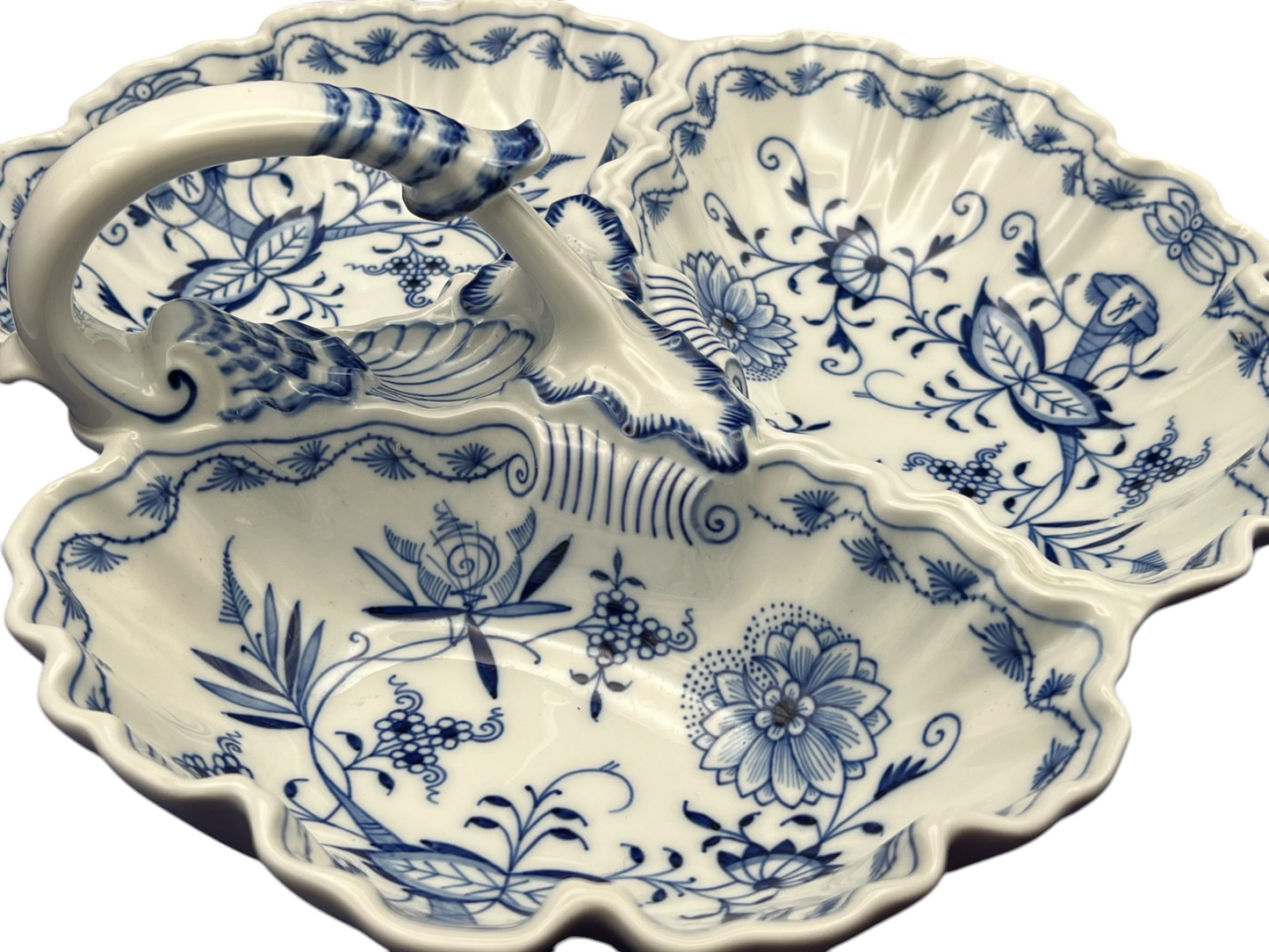 Meissen Porcelain "Blue Onion" Three-Lobed Serving Dish w/ Handle