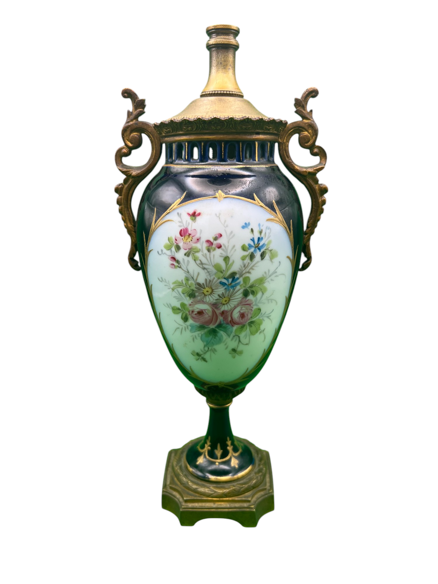 Sevres Porcelain & Brass Hand-Painted Urn