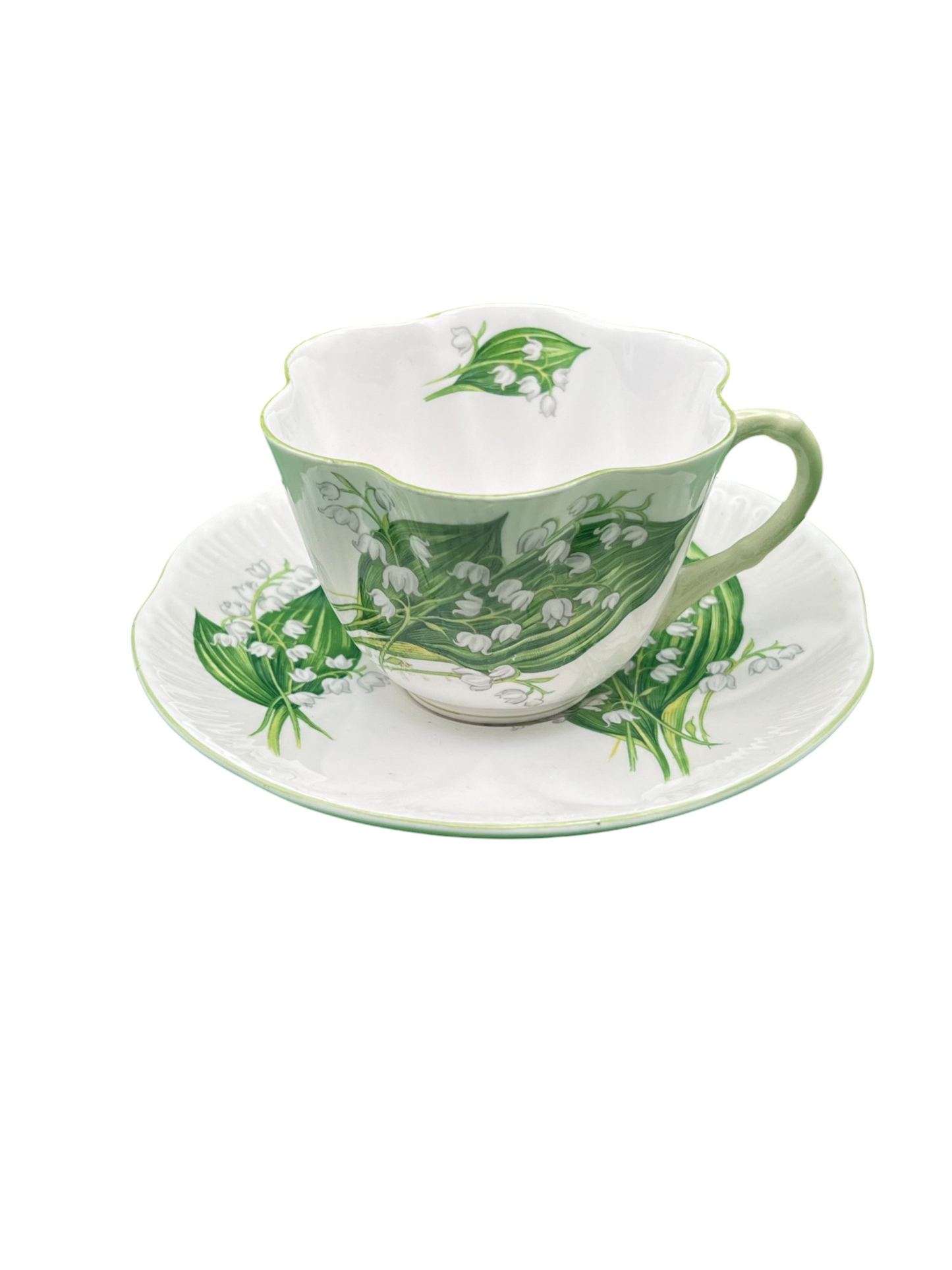 Shelley Fine Bone China "Lily of the Valley" Tea Cups & Saucers, Set of 7