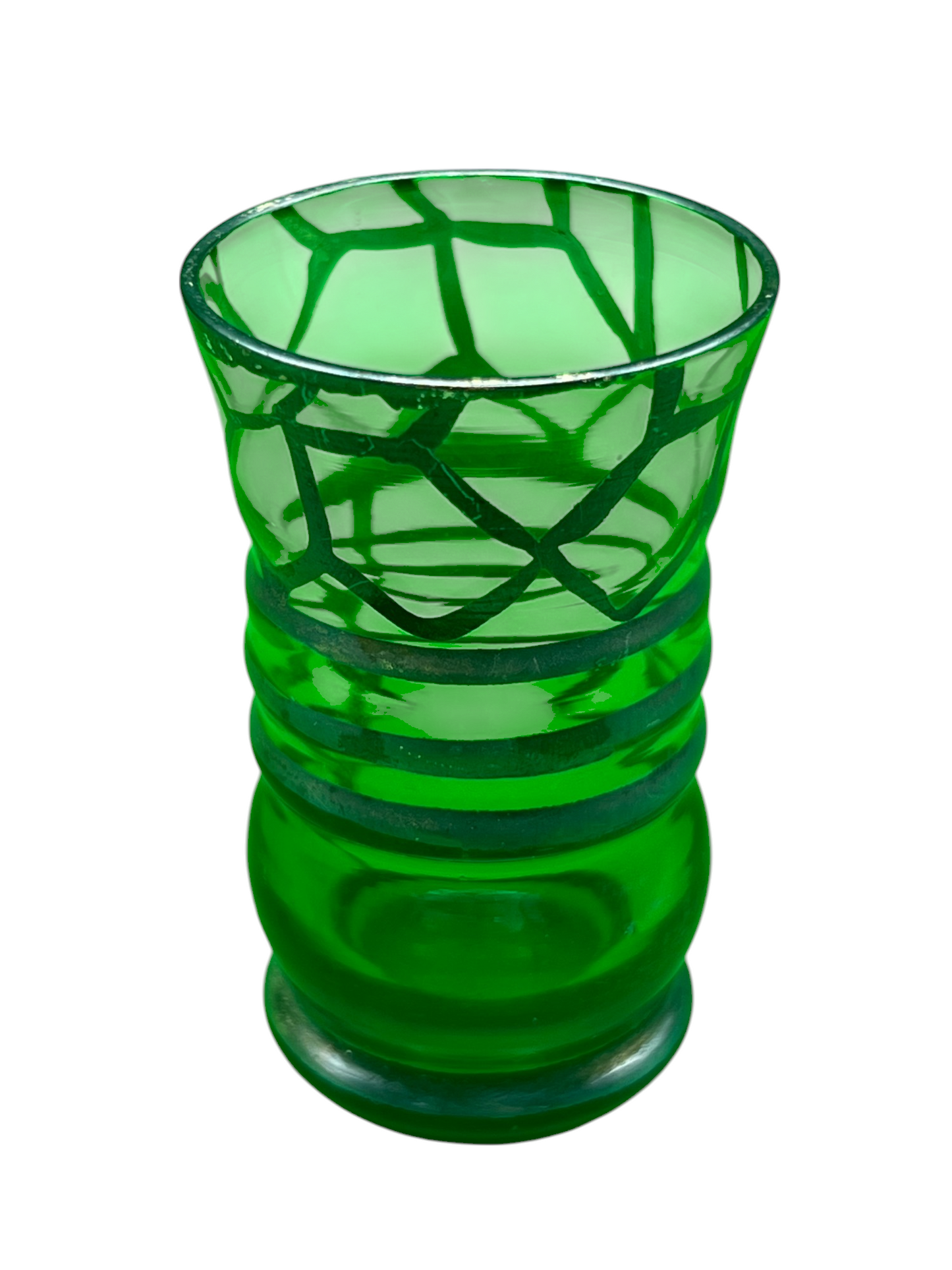 Silver-Plated English Glass Decanter w/ Set of Six Shot Glasses