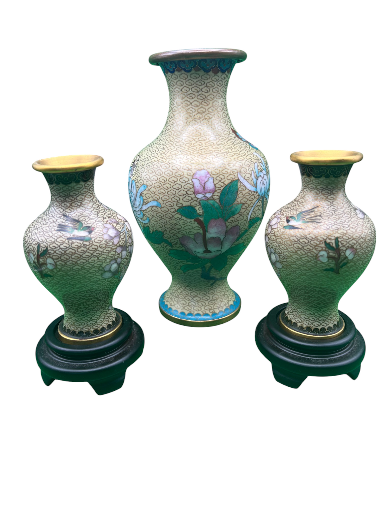 Vintage Bronze & Enamel Cloisonné Chinese Vases