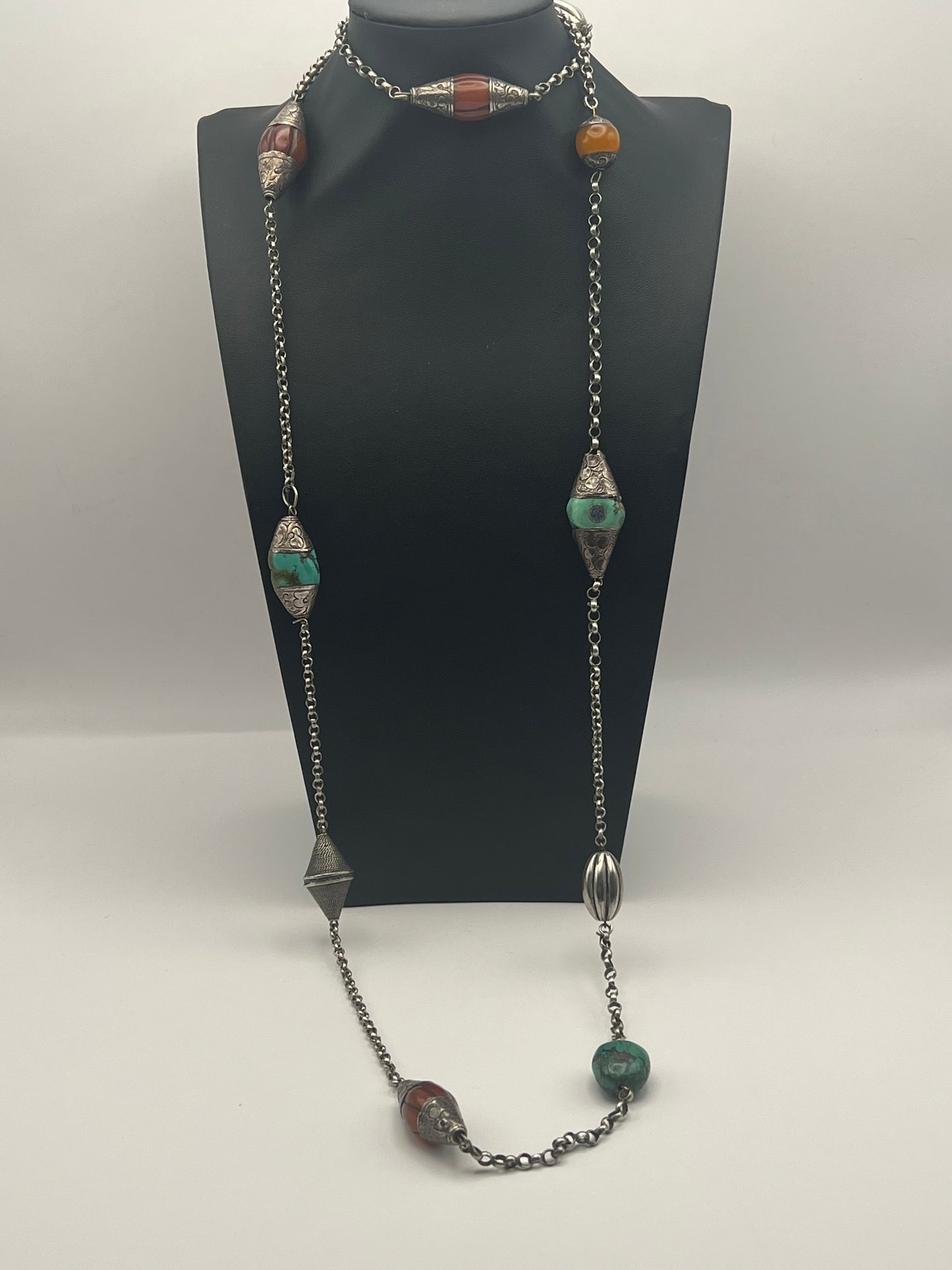 Vintage Silver Carnelian & Turquoise Necklace