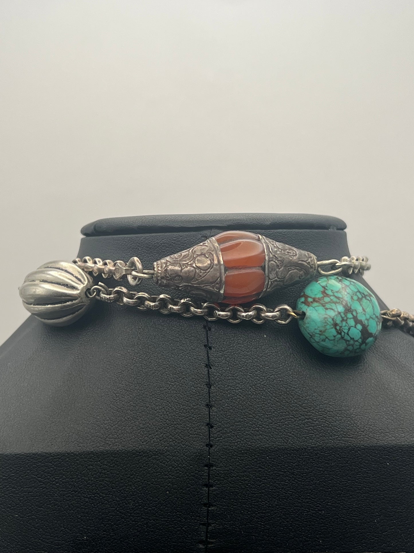 Vintage Silver Carnelian & Turquoise Necklace