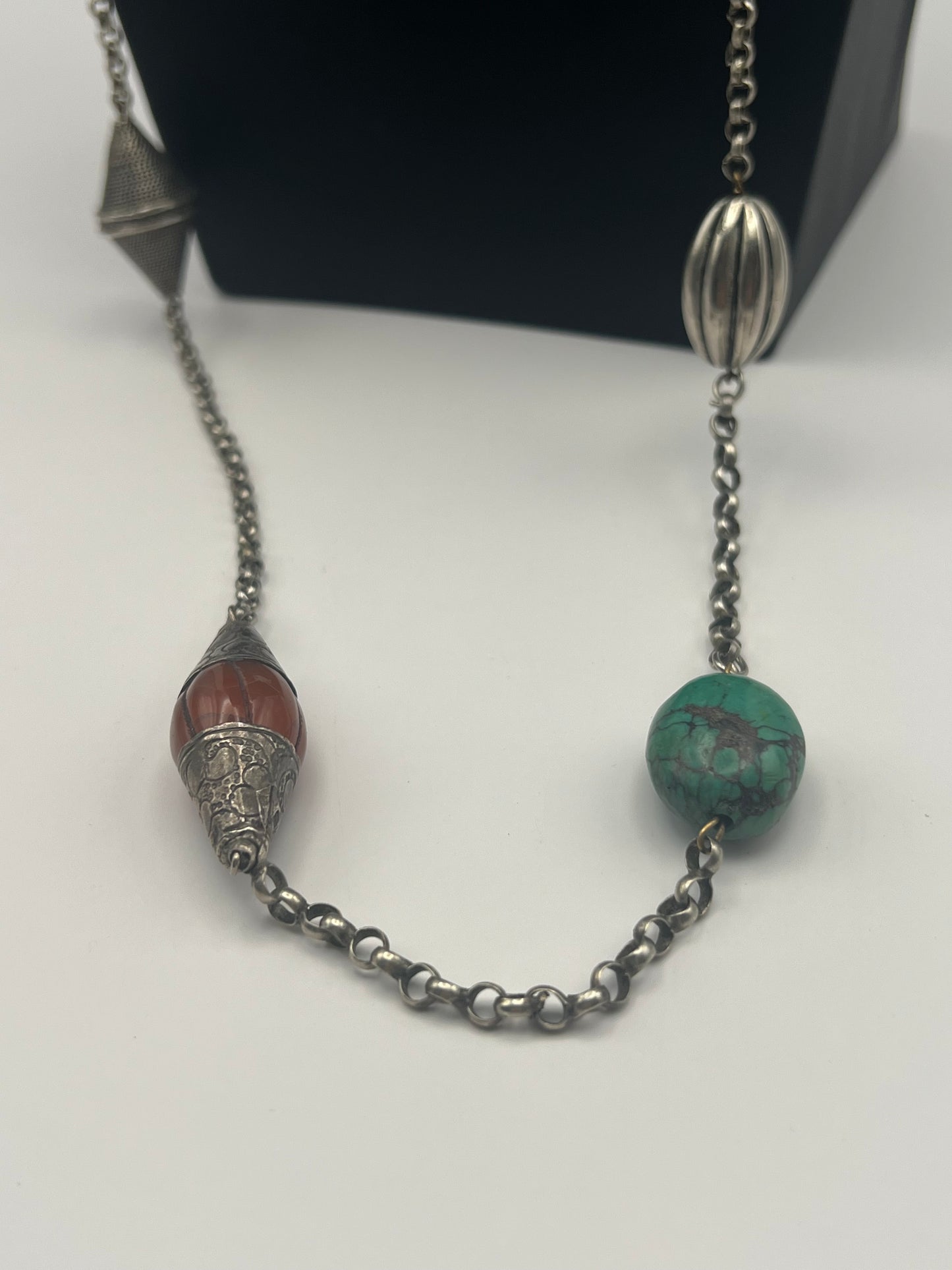 Vintage Silver Carnelian & Turquoise Necklace