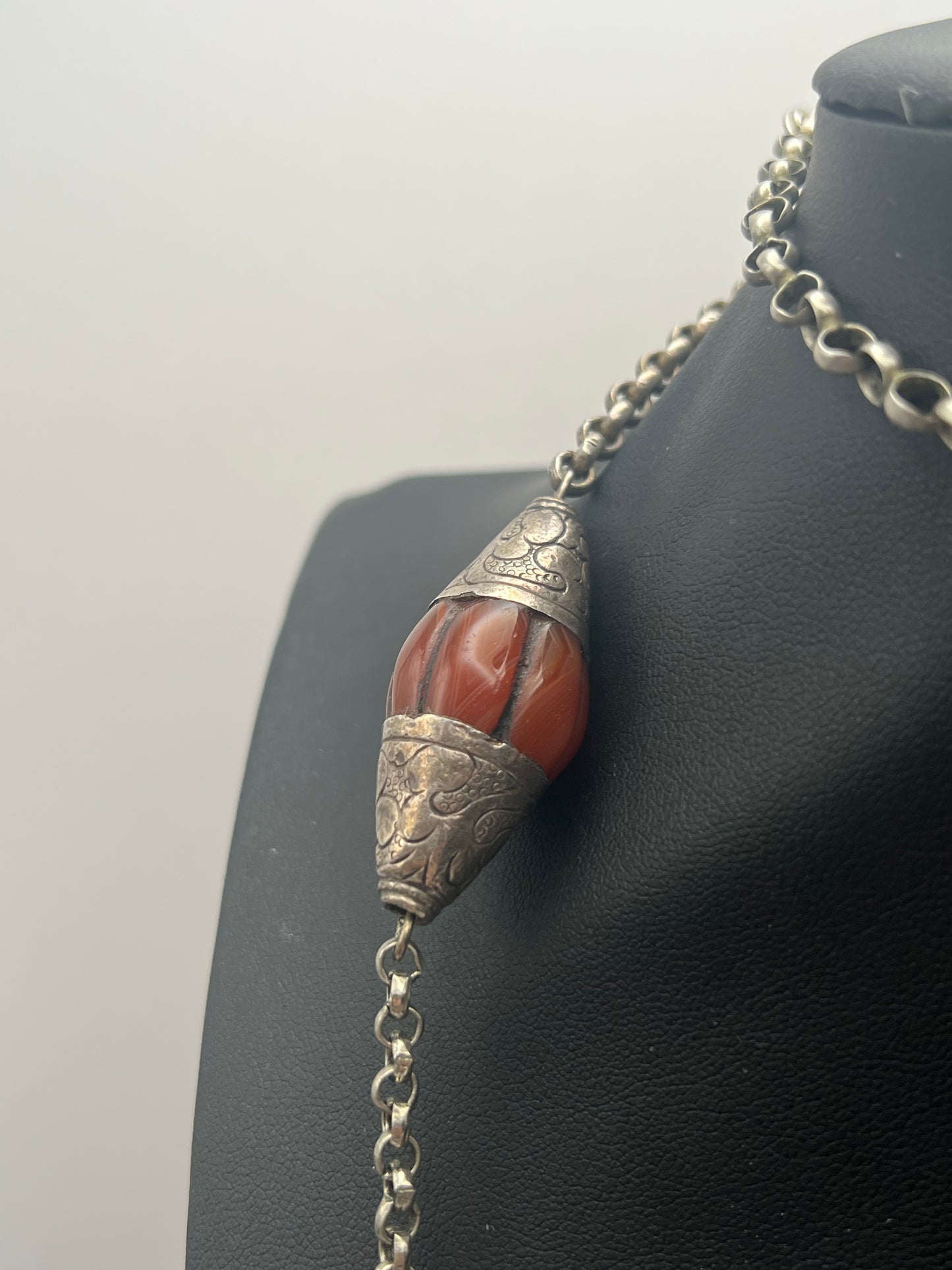 Vintage Silver Carnelian & Turquoise Necklace