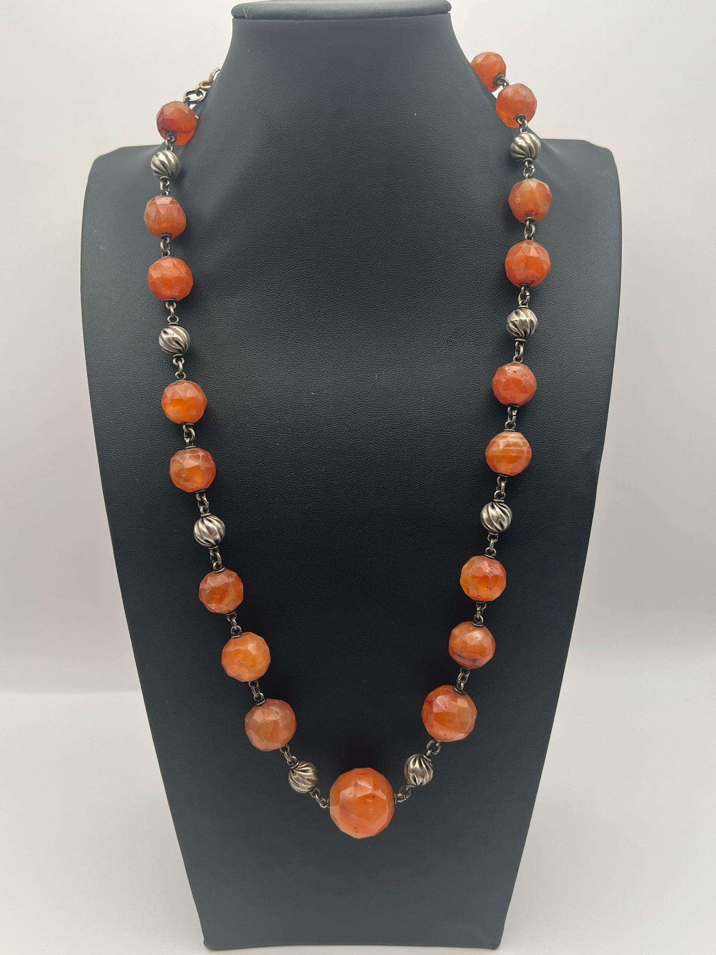 Vintage Silver Carnelian Bead Necklace