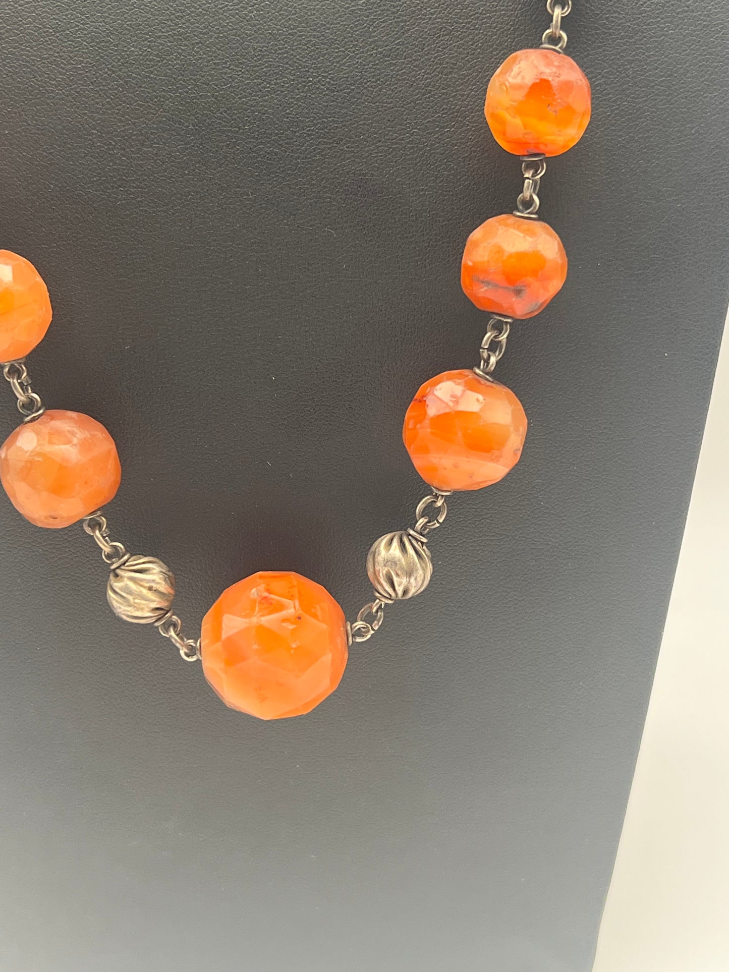 Vintage Silver Carnelian Bead Necklace