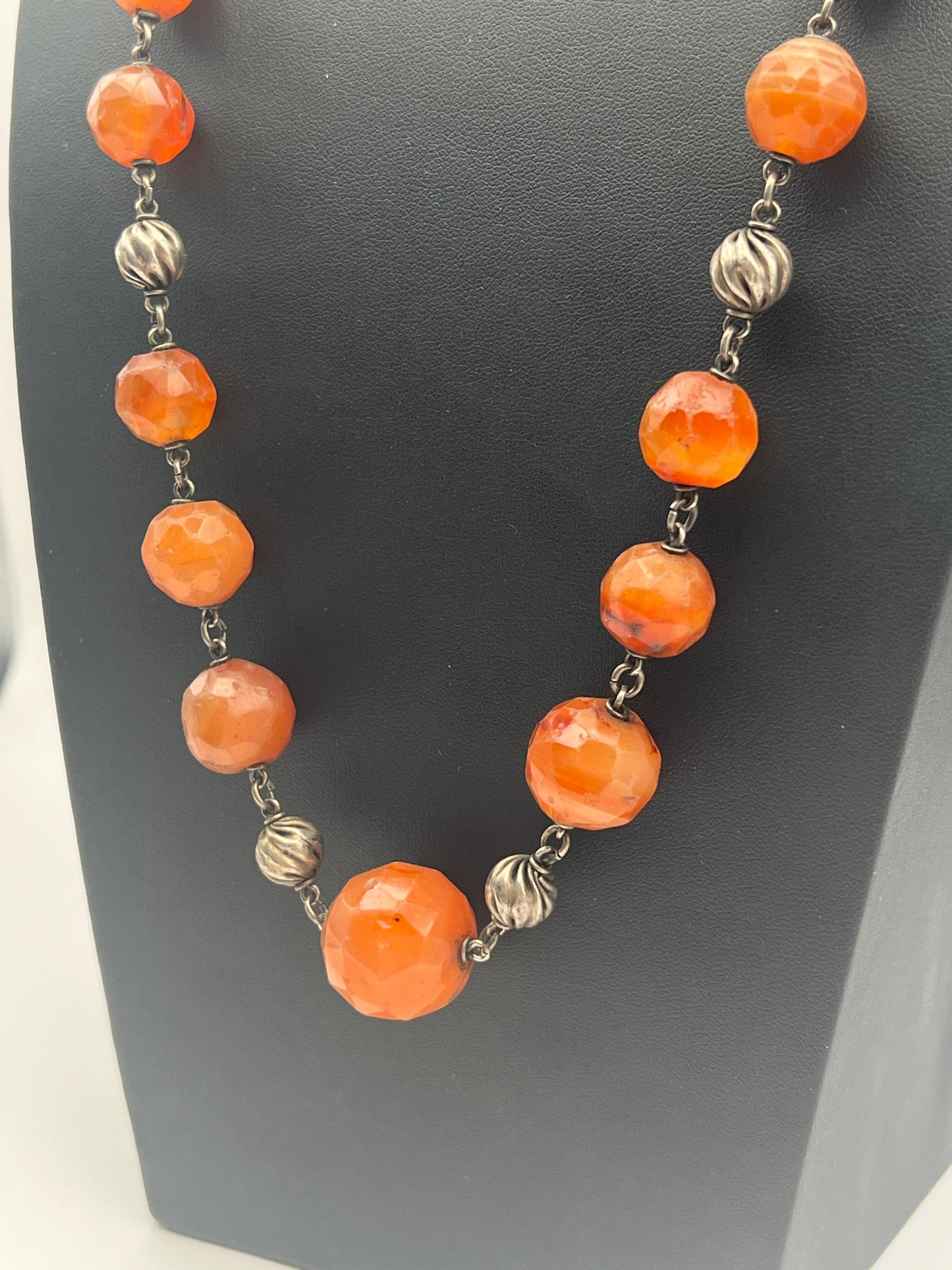 Vintage Silver Carnelian Bead Necklace