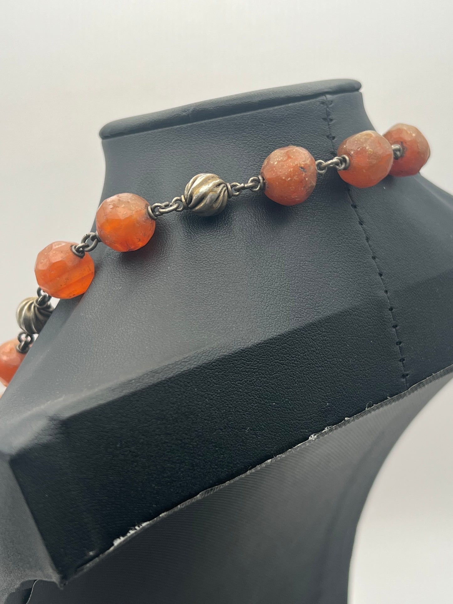 Vintage Silver Carnelian Bead Necklace