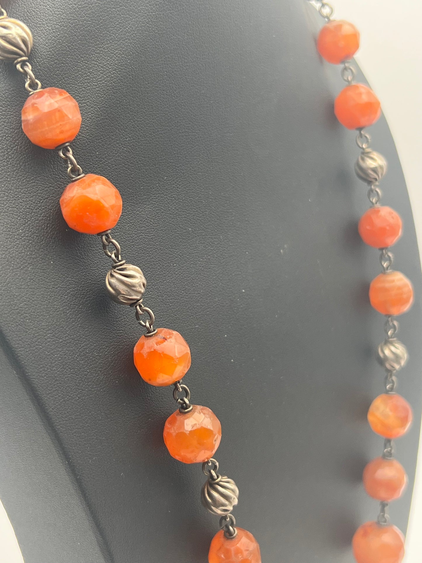 Vintage Silver Carnelian Bead Necklace