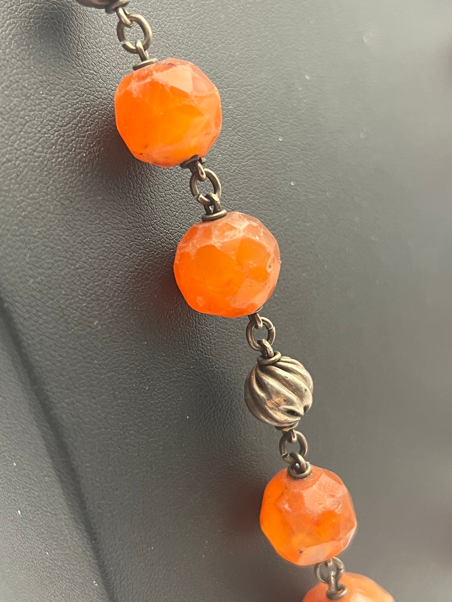 Vintage Silver Carnelian Bead Necklace
