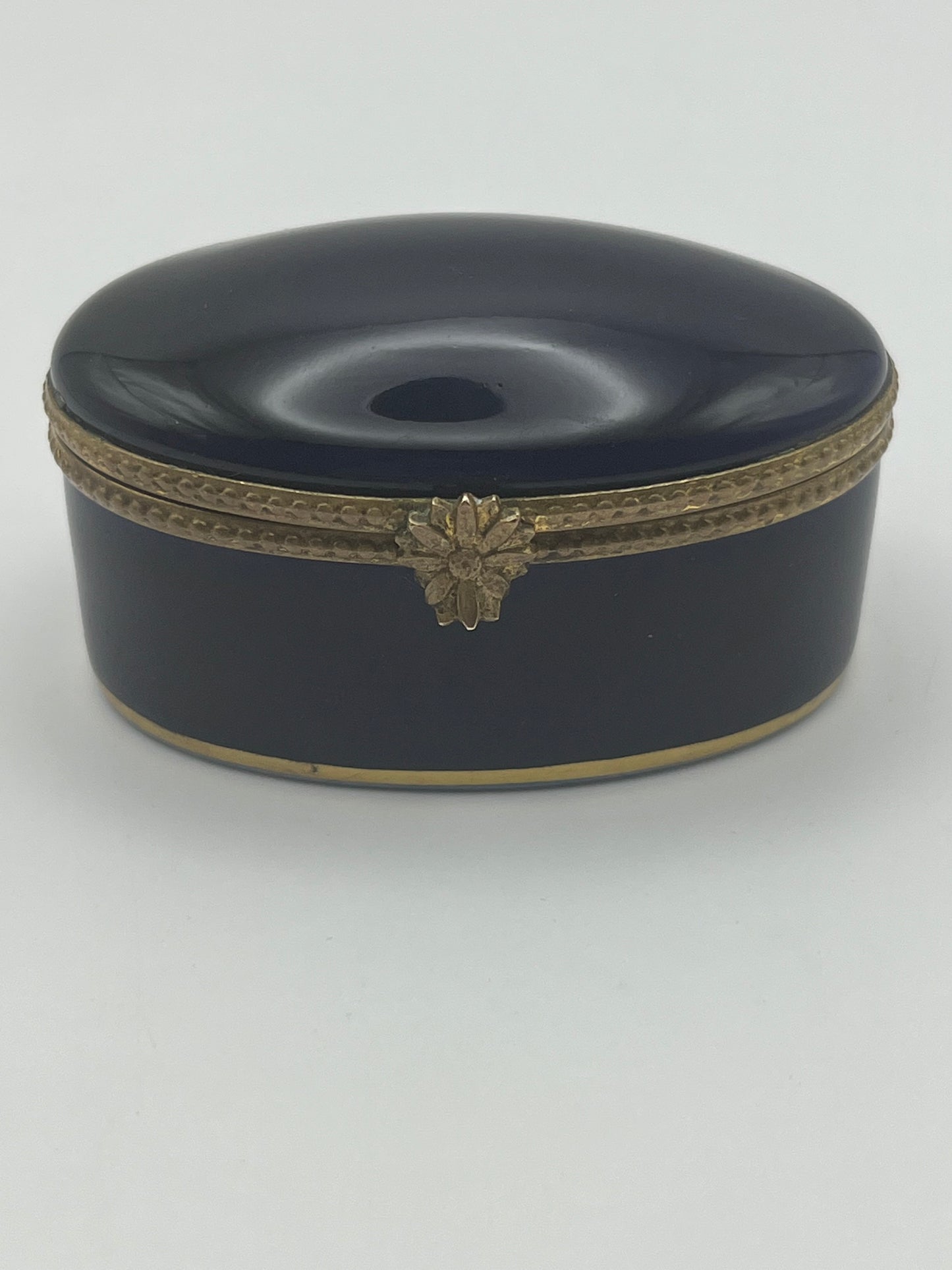 Limoges Cobalt Blue & Gold Oval Trinket Box