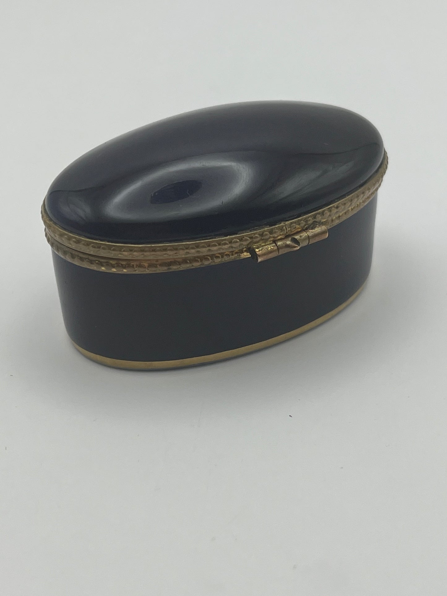 Limoges Cobalt Blue & Gold Oval Trinket Box