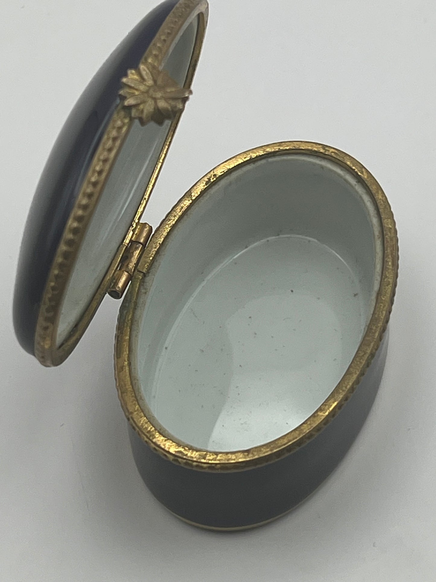 Limoges Cobalt Blue & Gold Oval Trinket Box