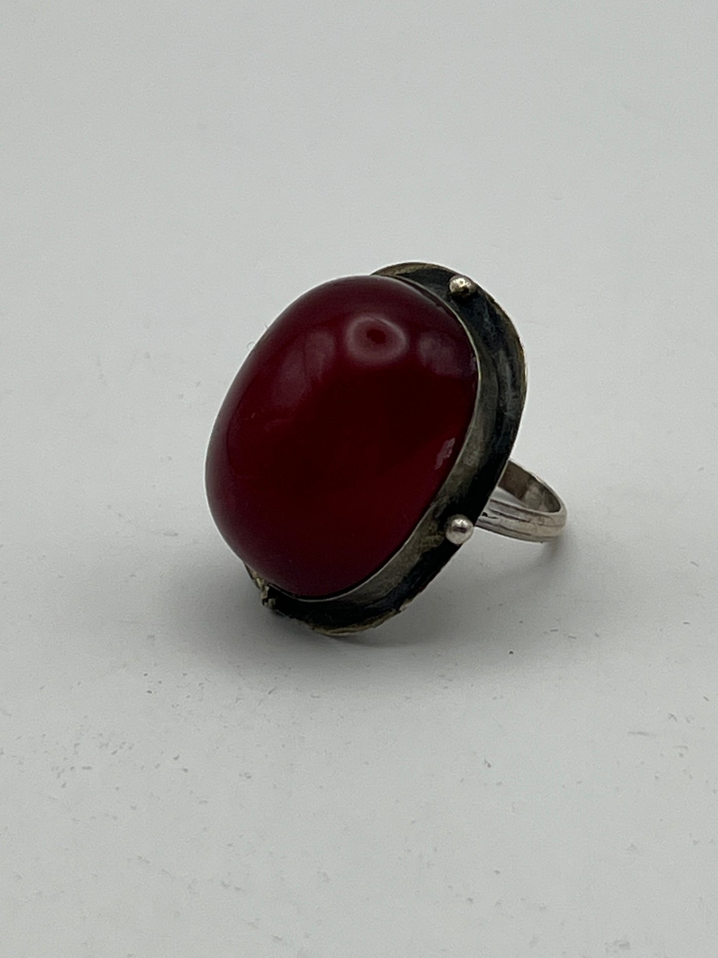 Silver & Red Amber Oriental Ring & Earrings