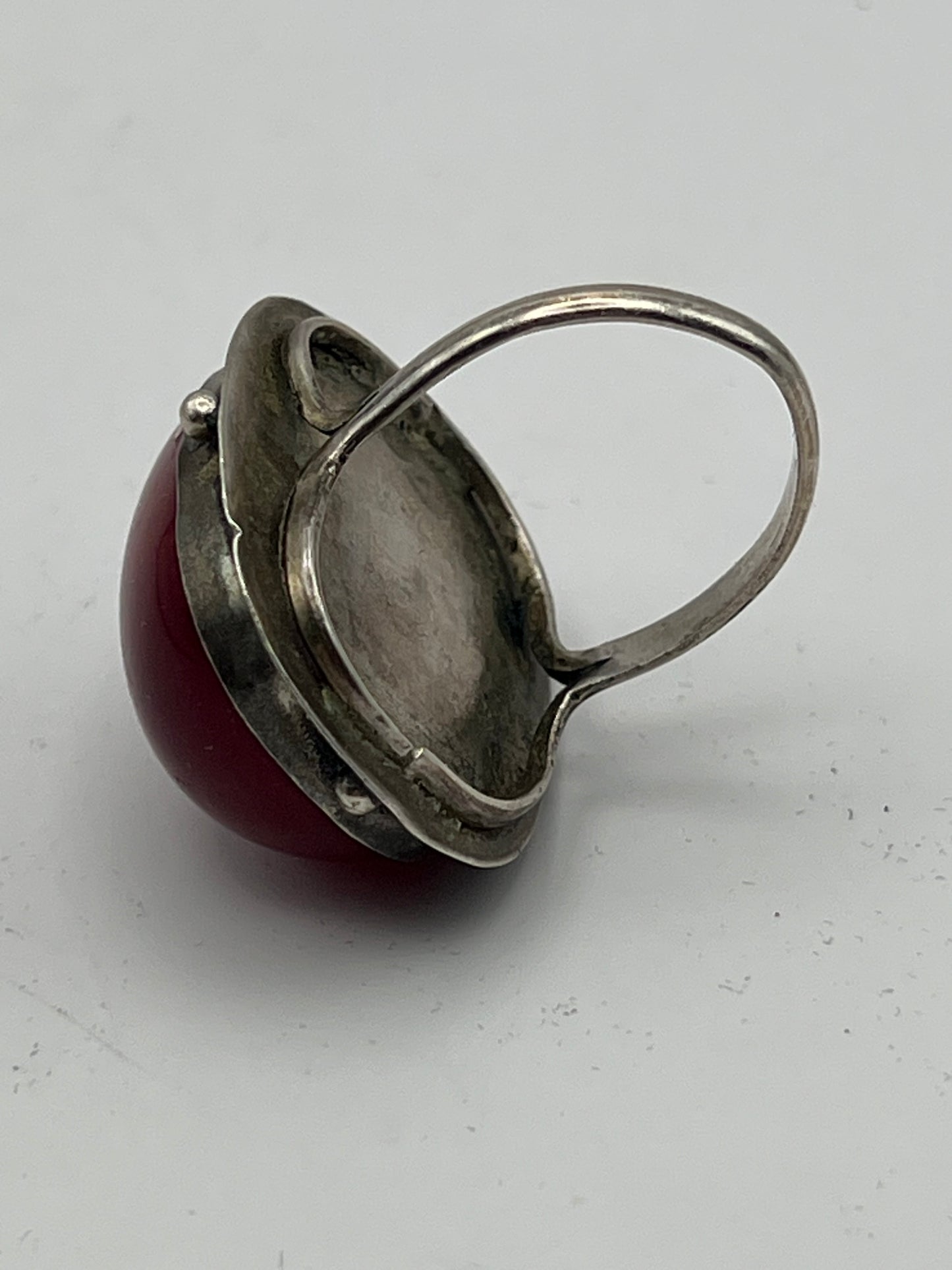 Silver & Red Amber Oriental Ring & Earrings
