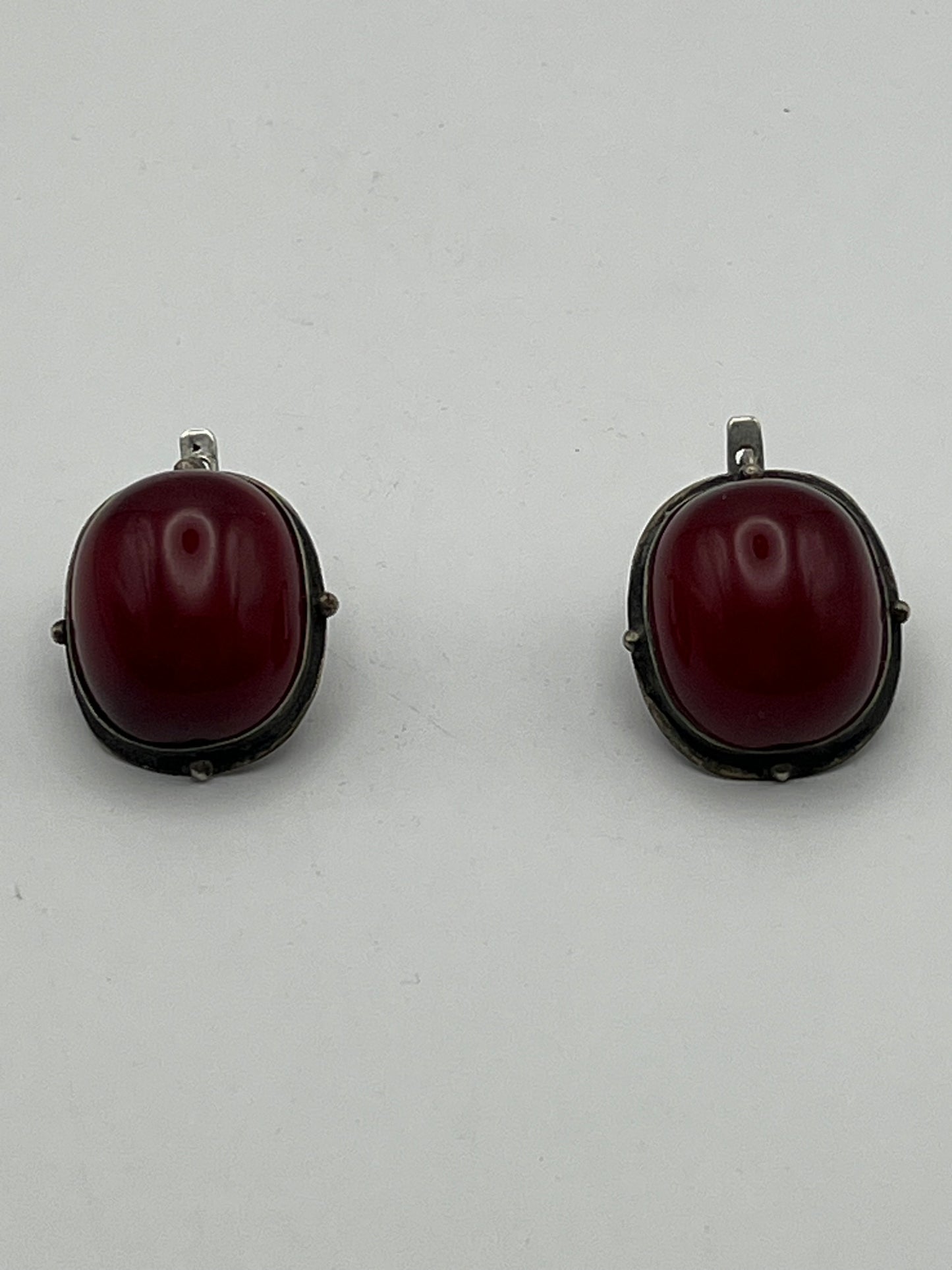 Silver & Red Amber Oriental Ring & Earrings