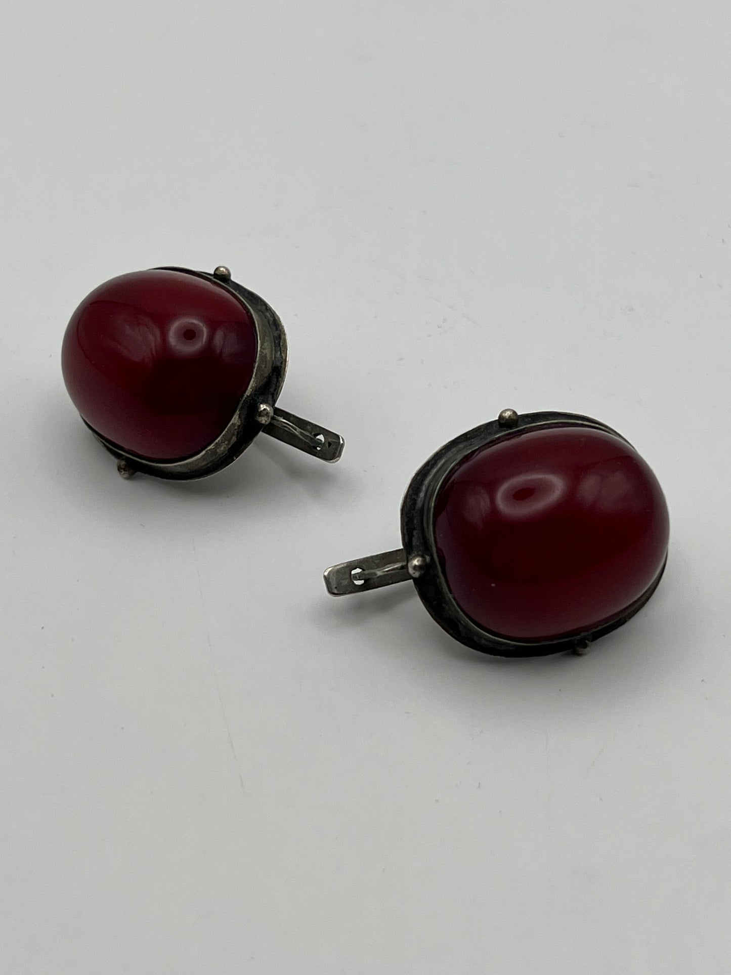 Silver & Red Amber Oriental Ring & Earrings