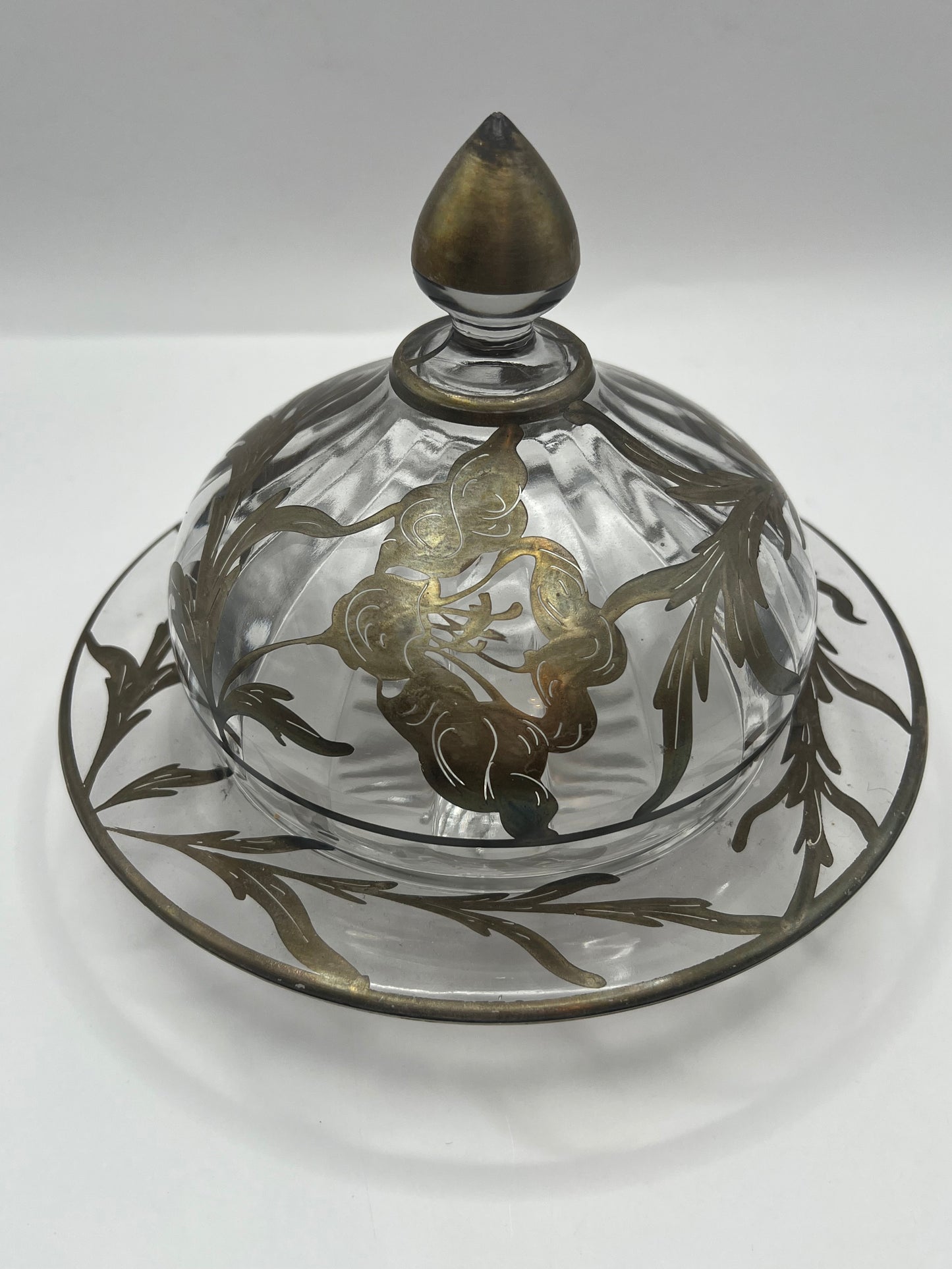 Silver Overlay Crystal Candy Bowl