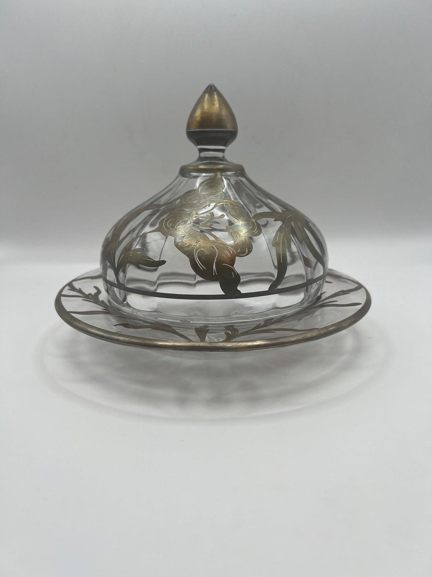 Silver Overlay Crystal Candy Bowl