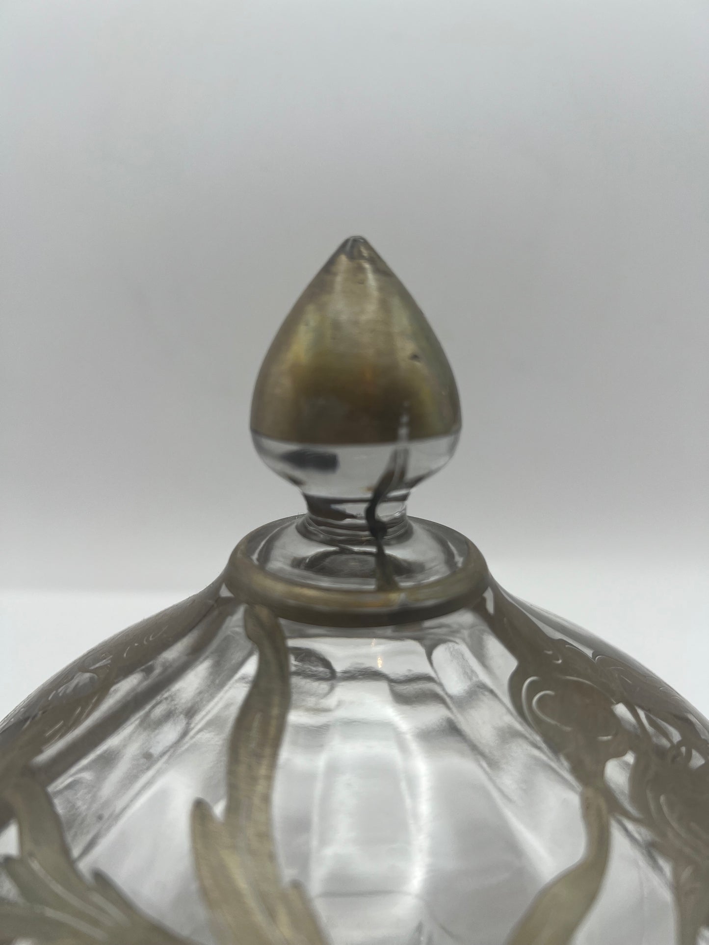 Silver Overlay Crystal Candy Bowl