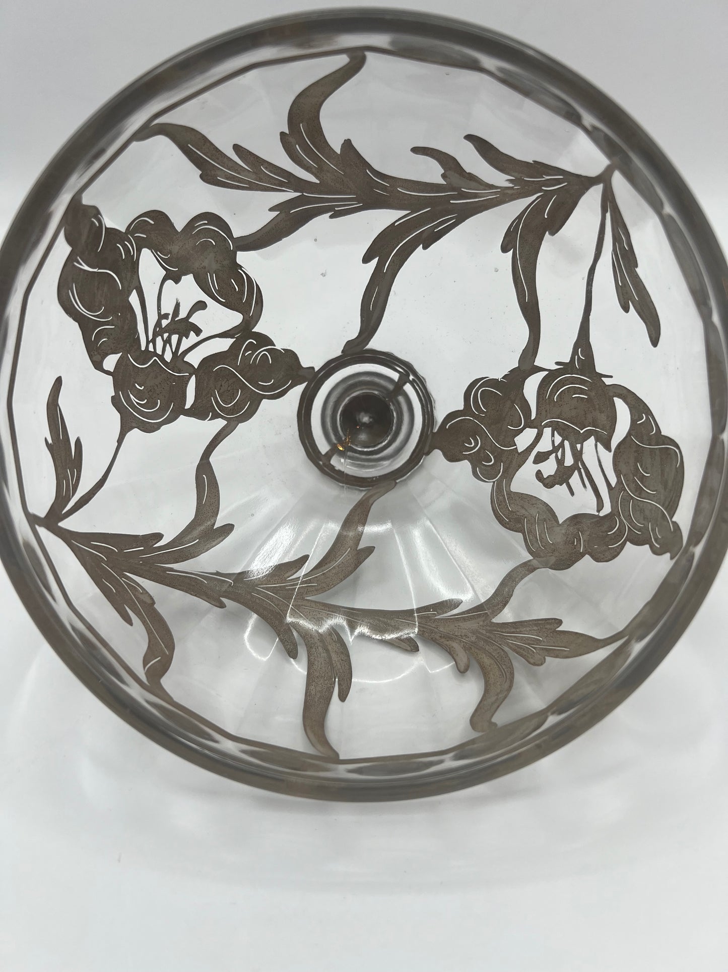 Silver Overlay Crystal Candy Bowl