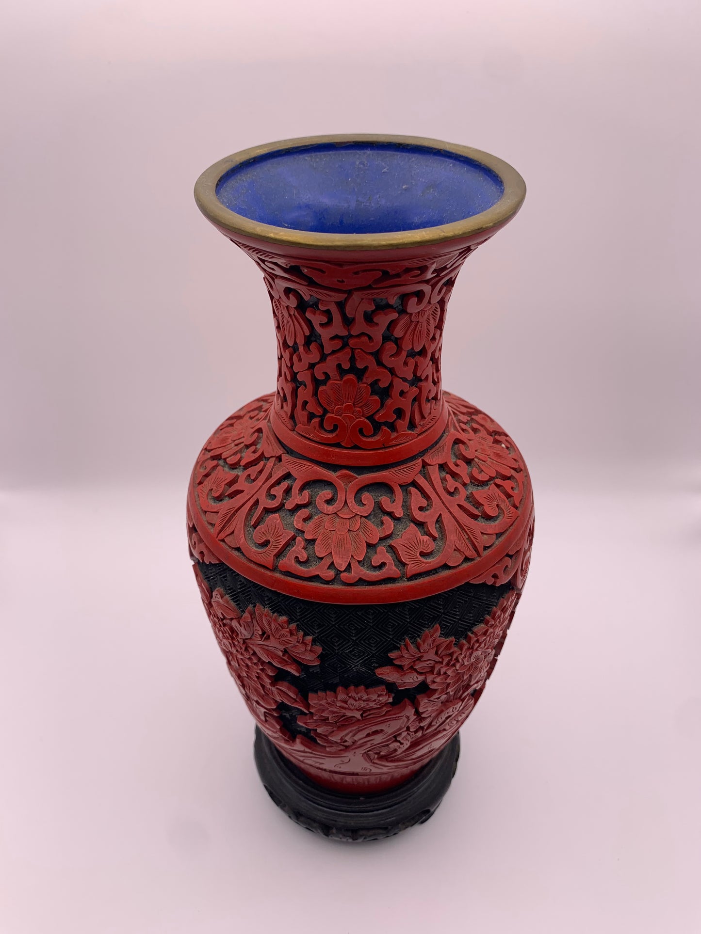 Pair of Cinnabar Red Lacquer Chinese Vases