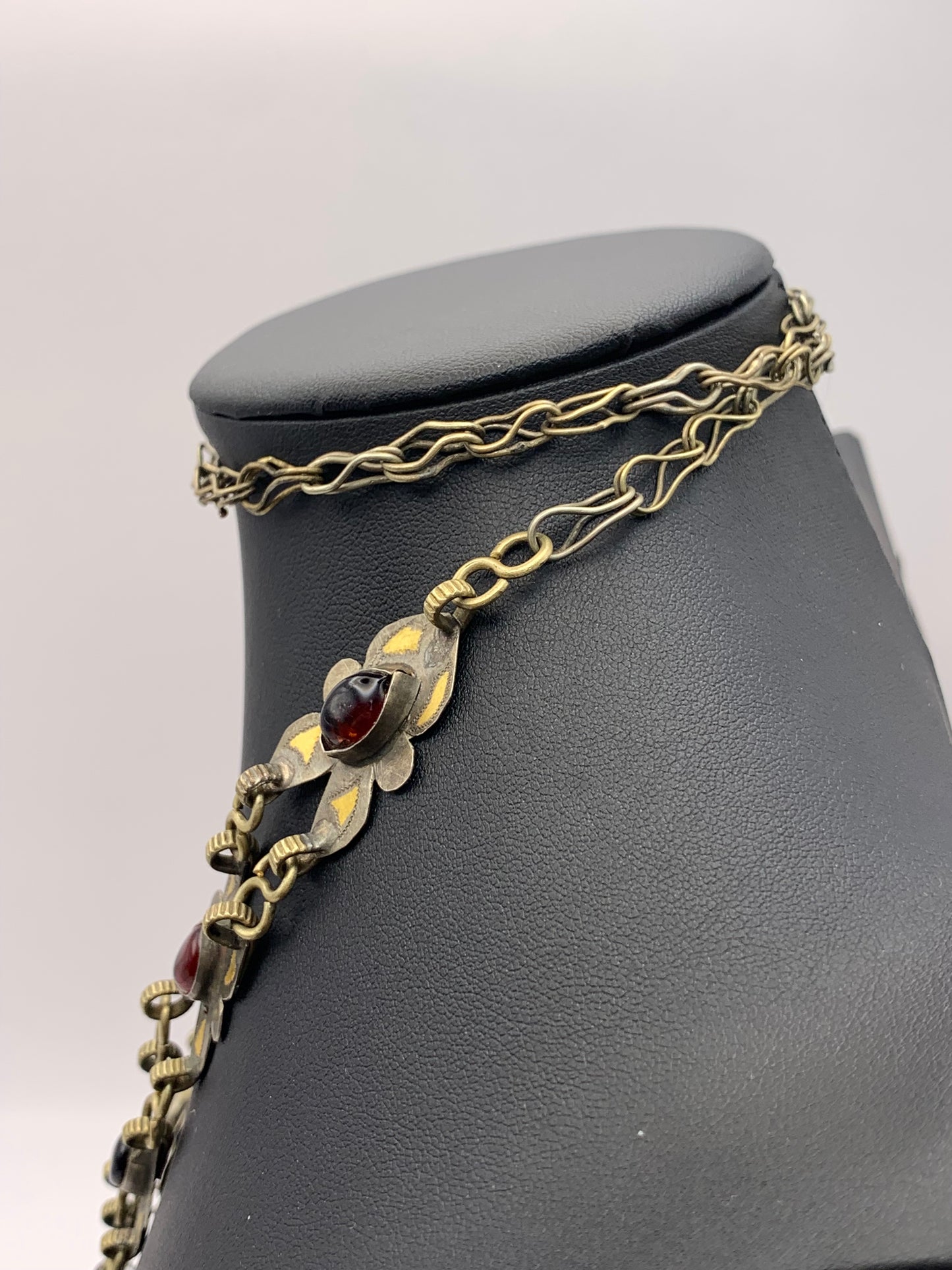 Vintage Turkman Tribal Silver & Red Amber Necklace