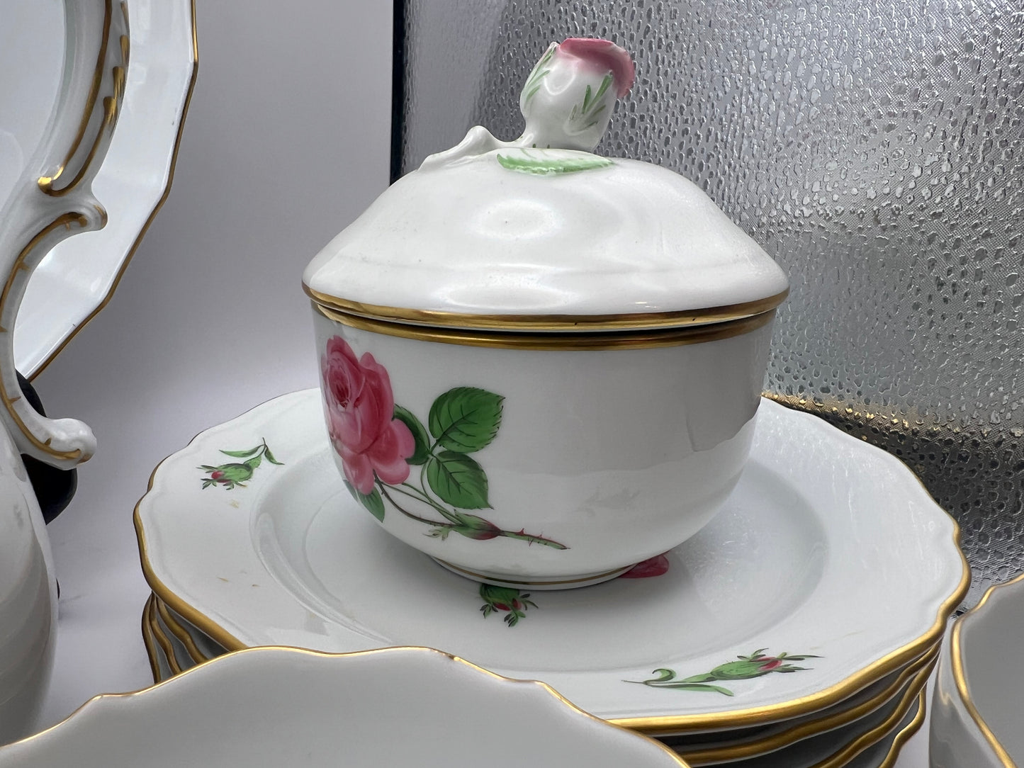 Meissen Porcelain Pink Rose Tea Set