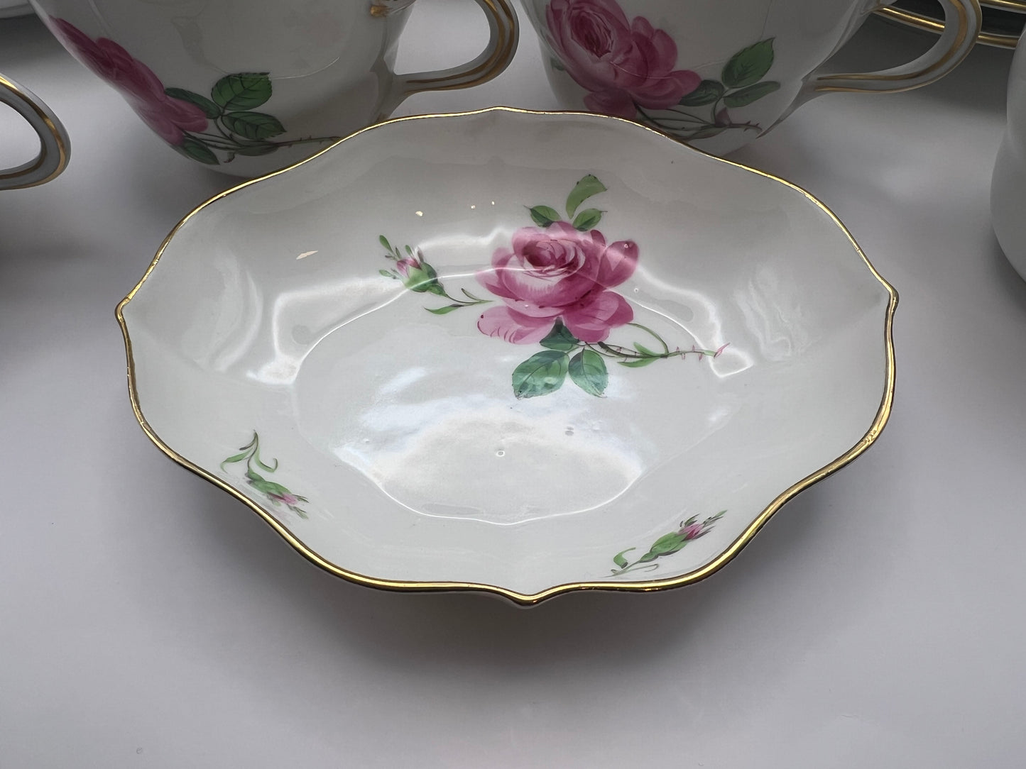 Meissen Porcelain Pink Rose Tea Set