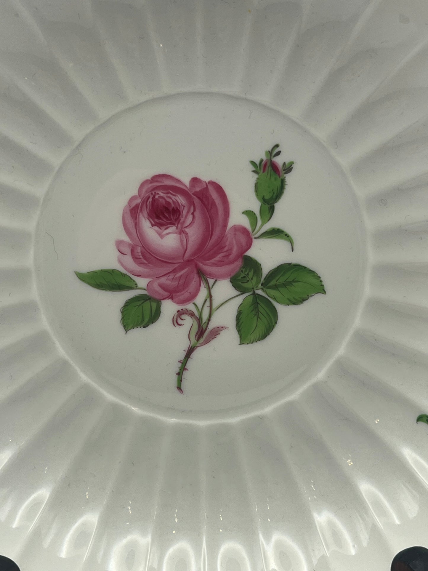 Meissen Porcelain Pink Rose Large Scalloped Plate