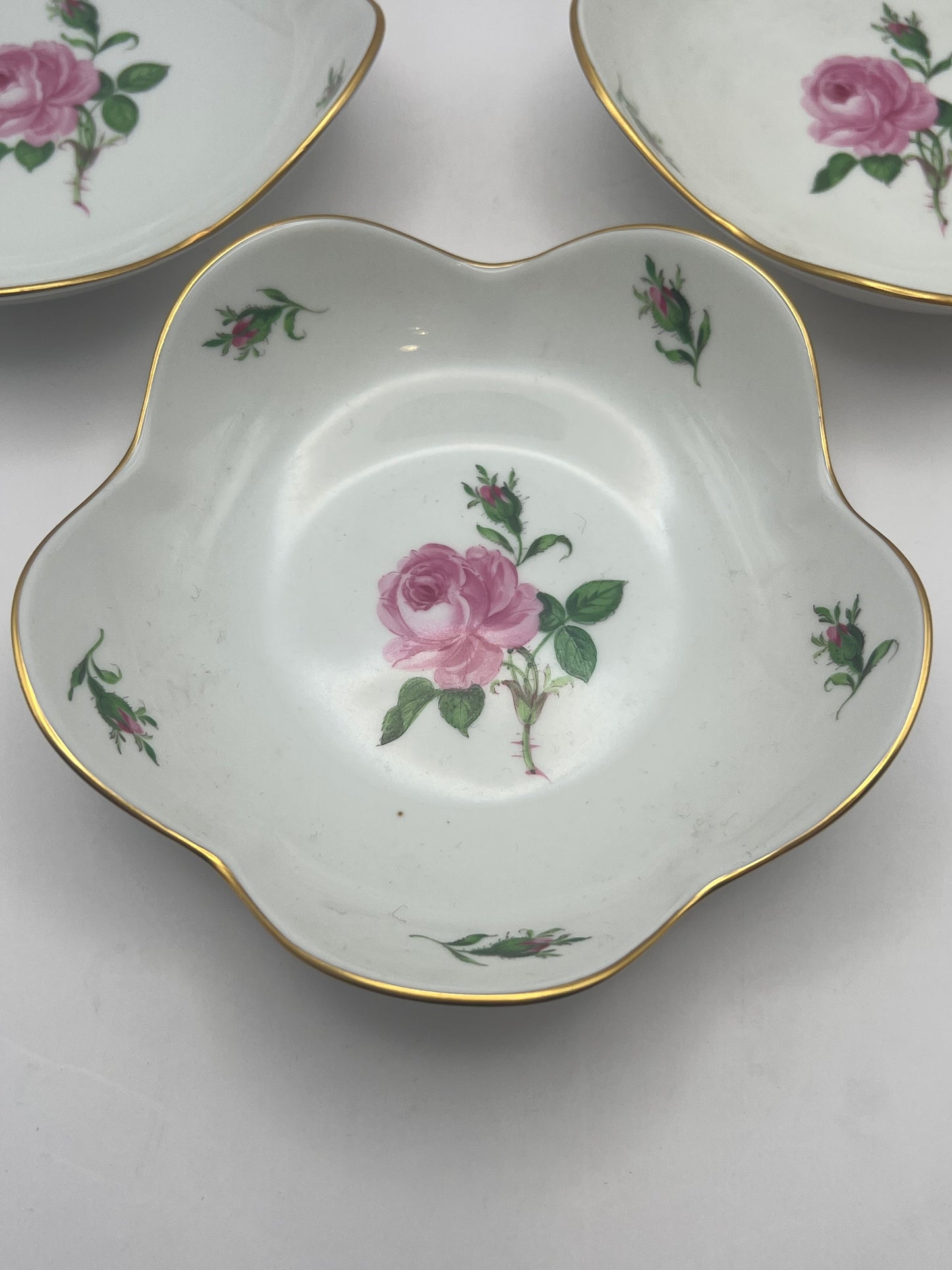 Meissen Porcelain "Pink Rose" Dessert Plate Set