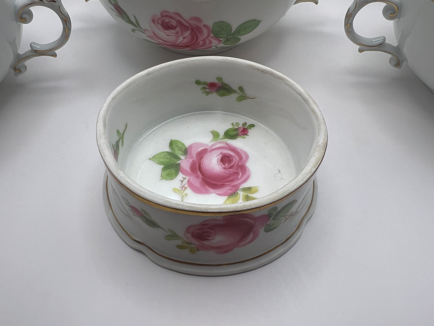 Meissen Porcelain "Pink Rose" Soup Bowl Set