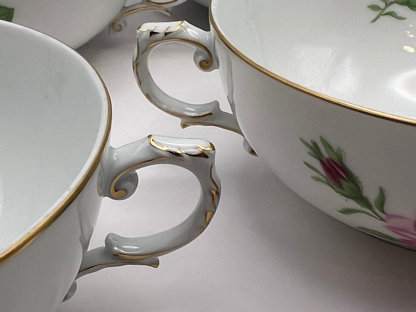 Meissen Porcelain "Pink Rose" Soup Bowl Set