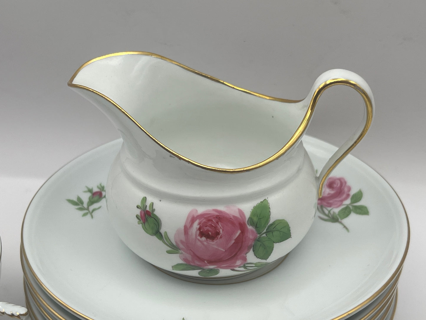 Meissen Porcelain "Pink Rose" Soup Bowl Set