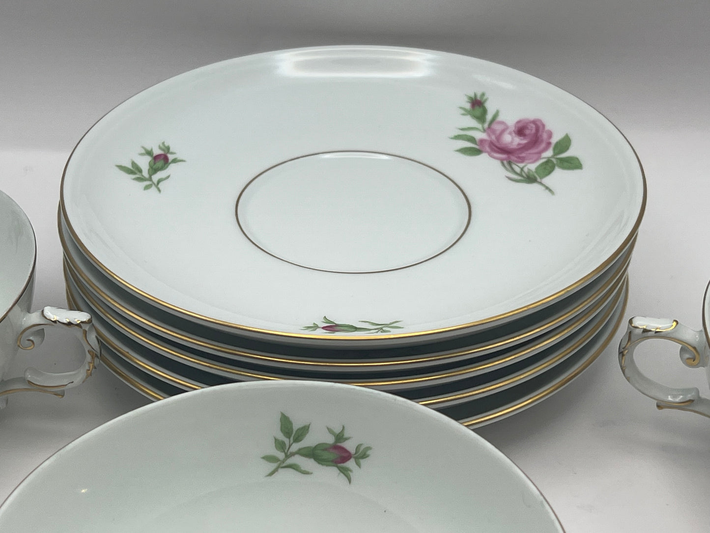 Meissen Porcelain "Pink Rose" Soup Bowl Set