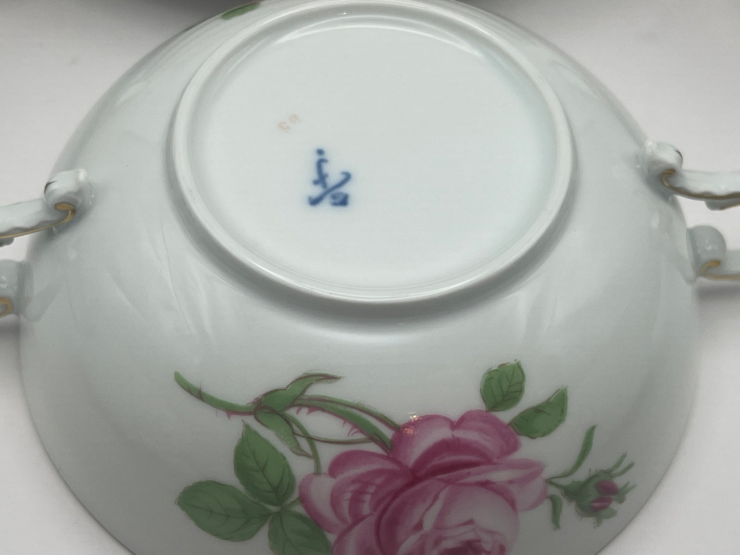 Meissen Porcelain "Pink Rose" Soup Bowl Set