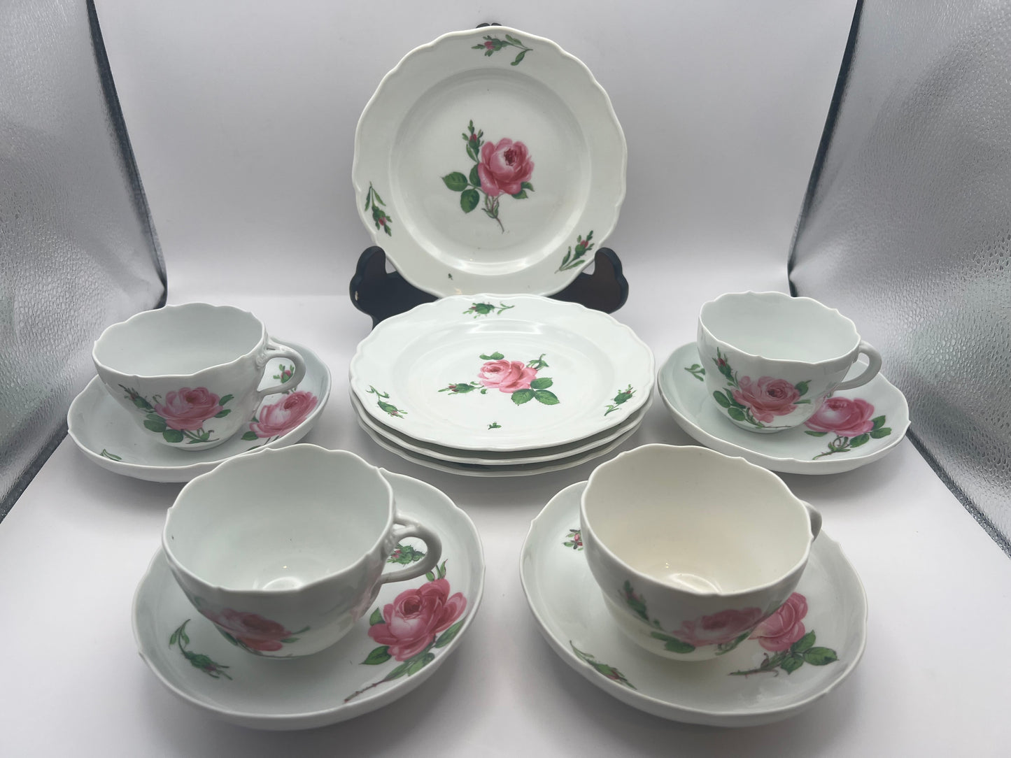 Meissen Porcelain "Pink Rose" Tea Set