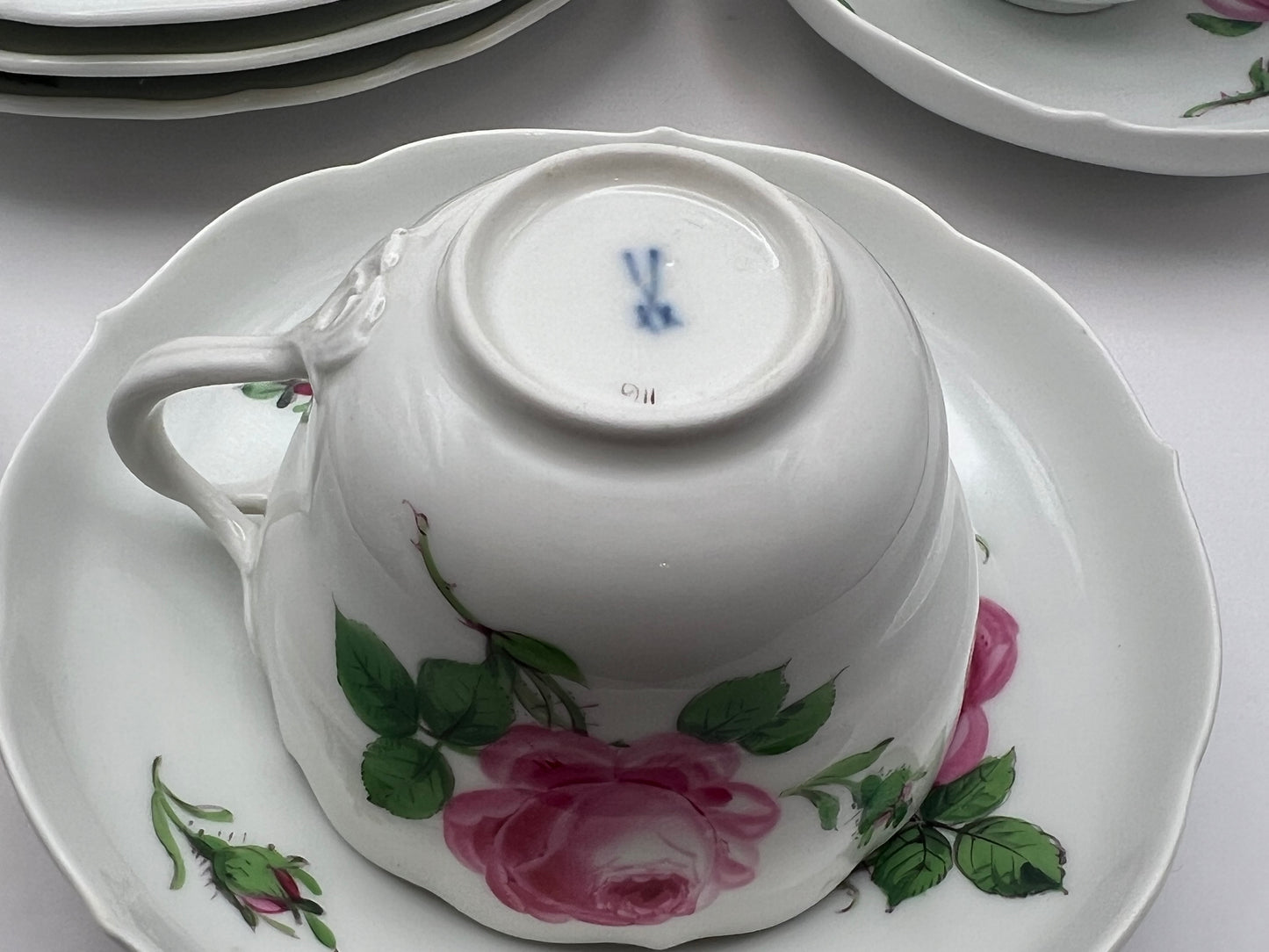 Meissen Porcelain "Pink Rose" Tea Set