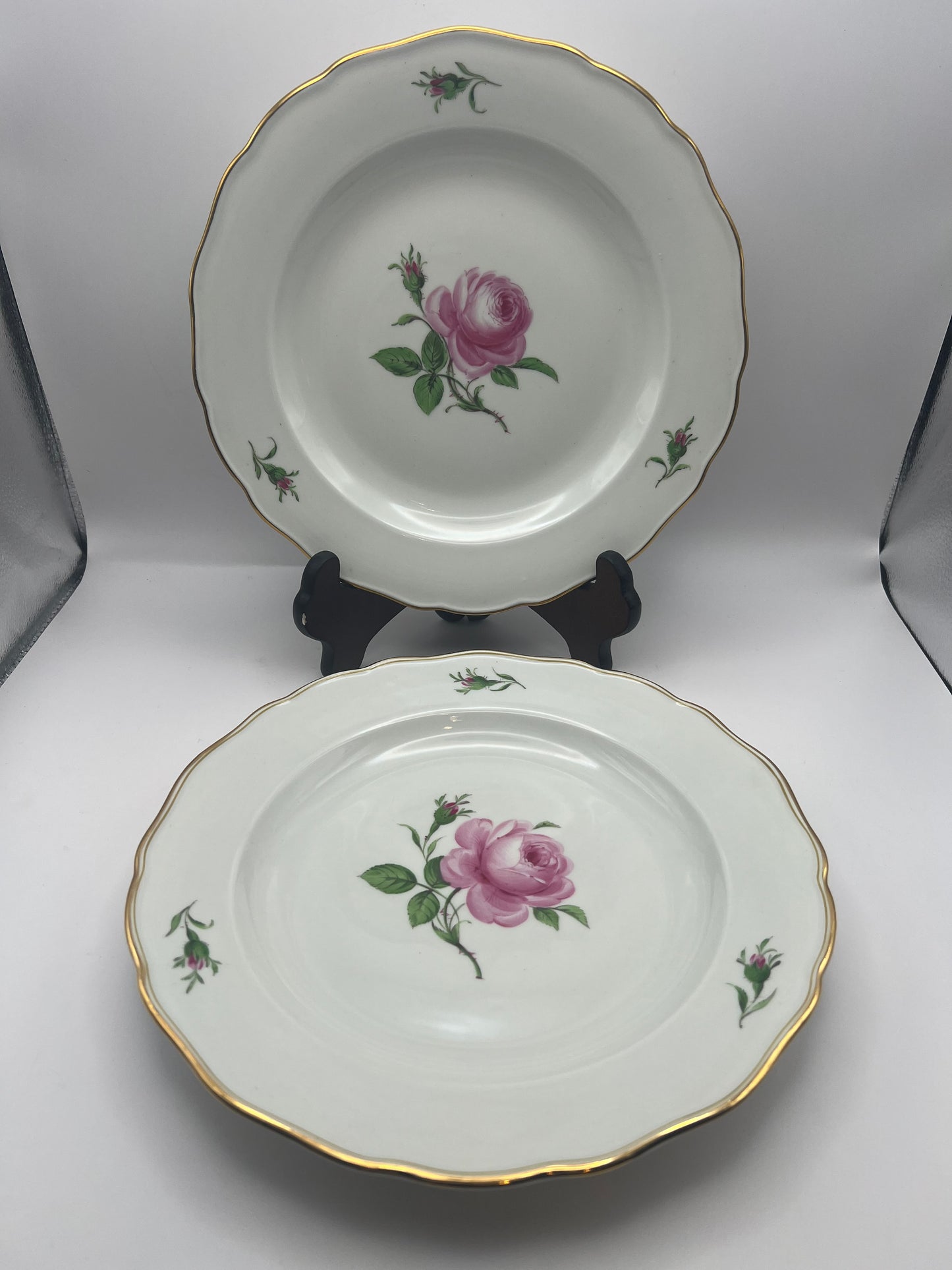 Meissen Porcelain "Pink Rose" Decorative Plates