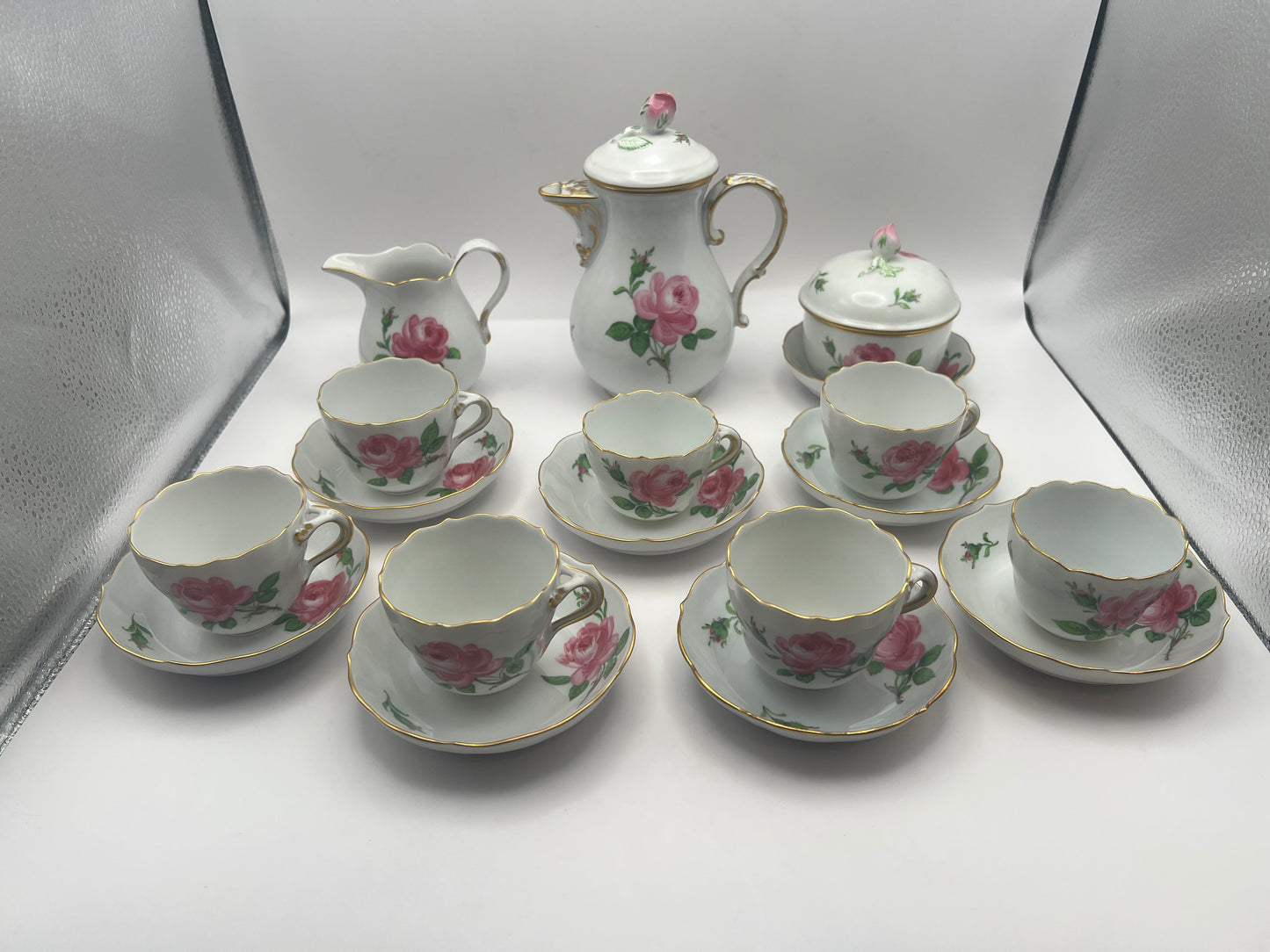 Meissen Porcelain "Pink Rose" Coffee Set