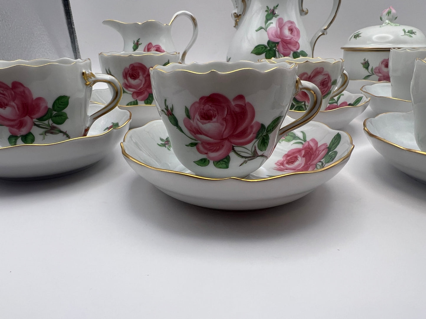 Meissen Porcelain "Pink Rose" Coffee Set