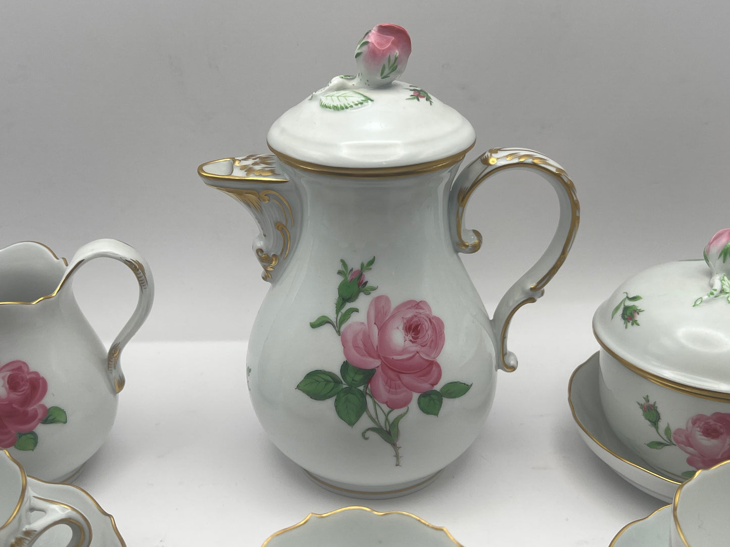Meissen Porcelain "Pink Rose" Coffee Set