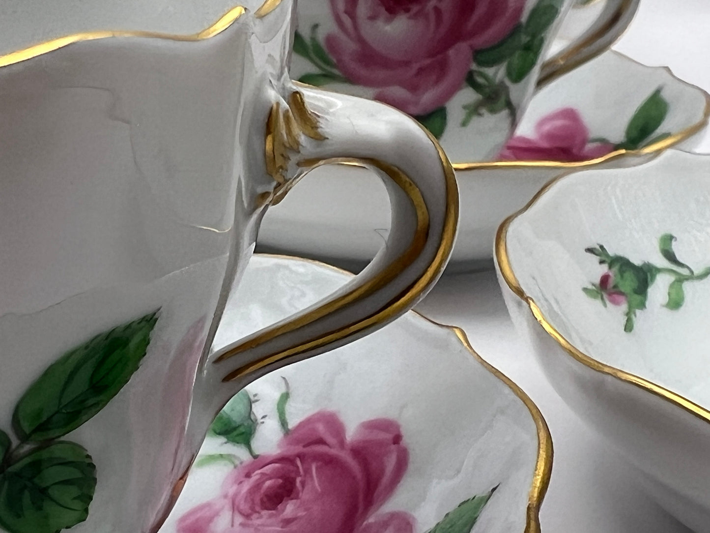 Meissen Porcelain "Pink Rose" Coffee Set