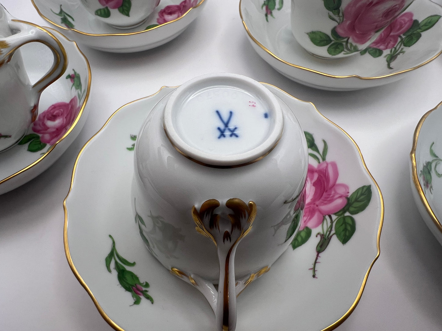 Meissen Porcelain "Pink Rose" Coffee Set