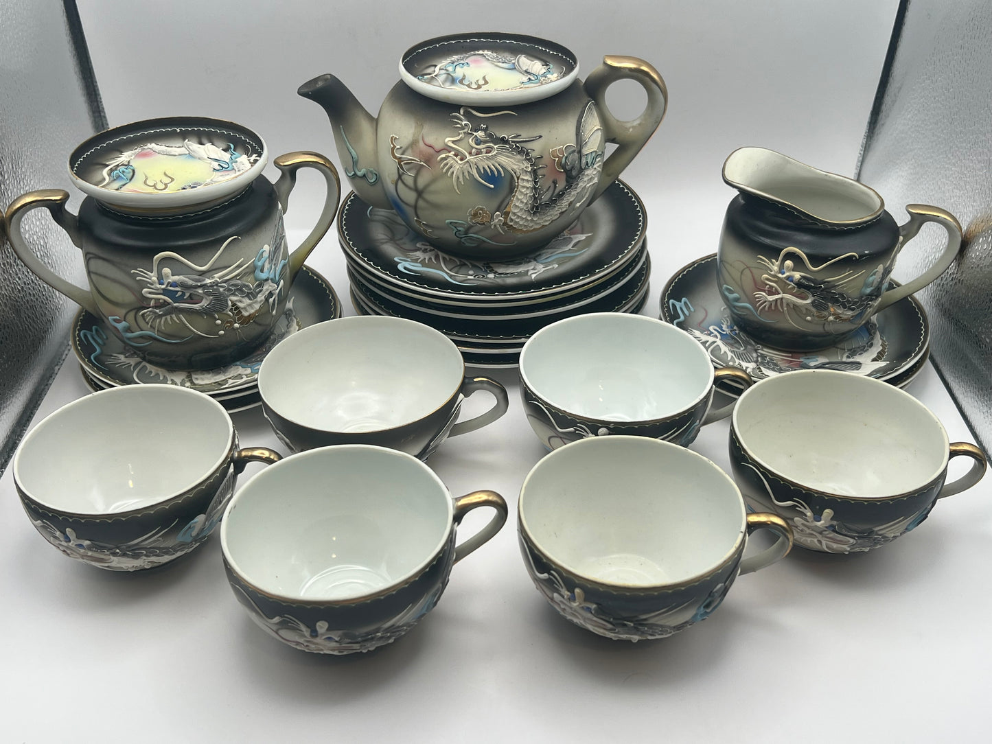 Geisha Girl "Dragonware" Moriage Tea Set