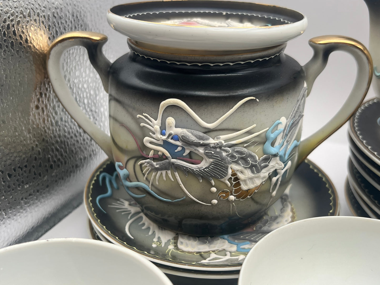 Geisha Girl "Dragonware" Moriage Tea Set